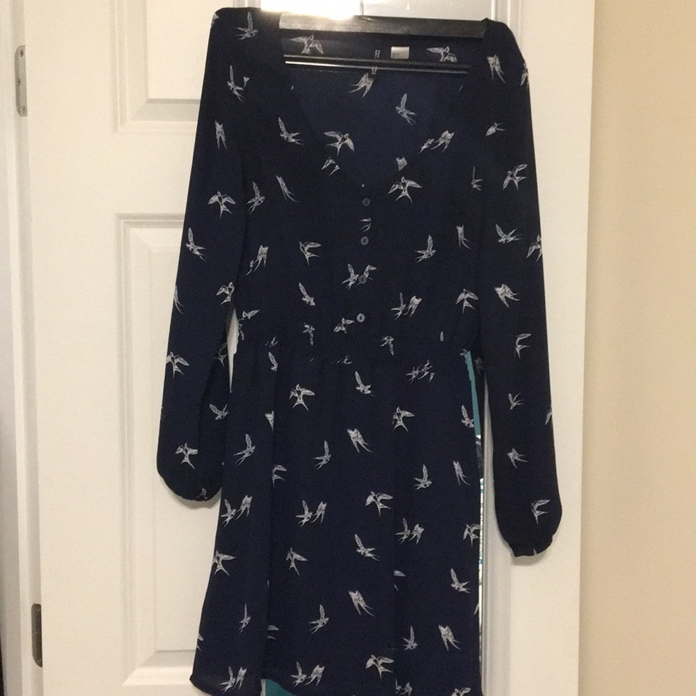 Navy bird print dress